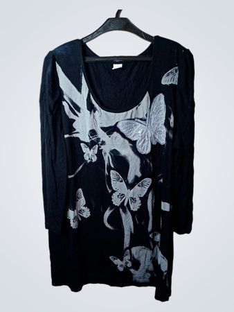 MS Mode Black Butterfly Print Langarmshirt