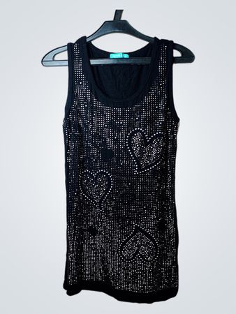 FORESTA BELLA schwarzes ärmelloses Tanktop mit Strassherzen