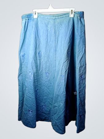 LAFEIPIZA Damen Jeans-Maxirock mit blauer Stickerei Größe 2XL