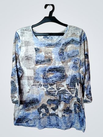 GRAVY WEAR Damen Oberteil mit blauem abstraktem Muster und 3/4-Ärmeln