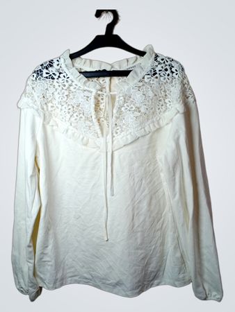 Blusa de mangas compridas com detalhes de renda Orsay Cream