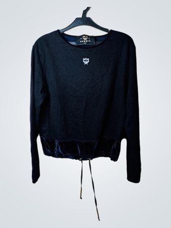 MCM Sports schwarzes Langarm-Top mit Samtbesatz