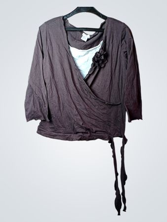 Bmine Women's Brown Wrap Top with White Underlayer