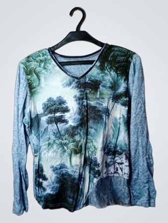 J&F Damen Langarm V‑Ausschnitt T‑Shirt mit Landschaftsprint