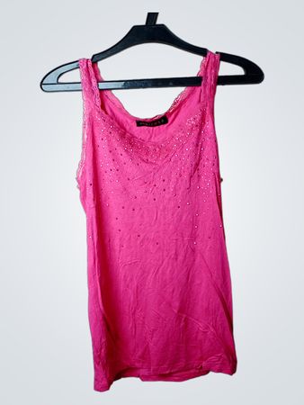 Melrose Pink Tanktop mit Strasssteinen und Spitzenbesatz