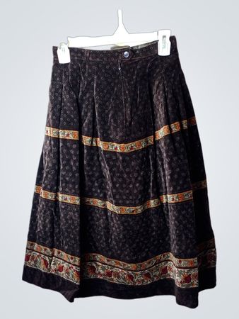 Jupe midi à imprimé floral en velours brun Arquitia