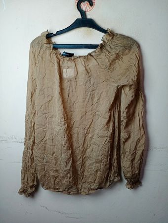 HALL HUBER Braun gekräuselte Bluse mit langen Ärmeln