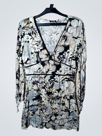 iamike Damen Kleid mit floralem Muster, langen Ärmeln und V-Ausschnitt
