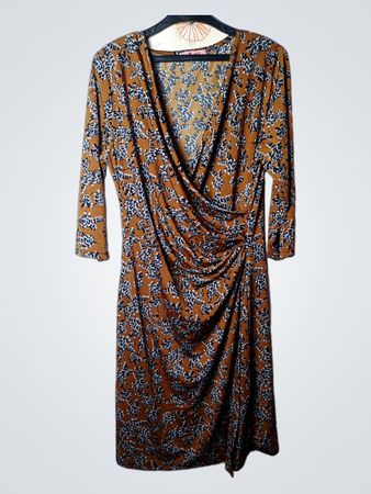 C&P Sud Damen Kleid in Braun mit Blumenmuster und falschem Wickelstil