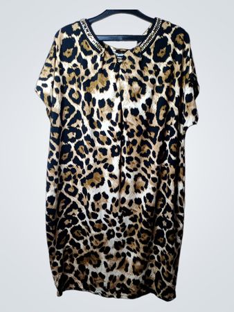 Leopardenmuster-Kleid mit verzierter Halslinie
