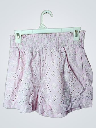 Pink gestreifte Lochstickerei-Shorts