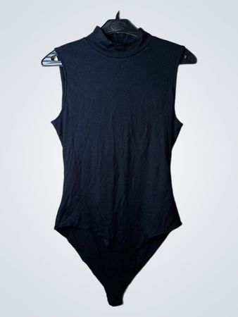 H&M Schwarzer, gerippter Body mit Stehkragen