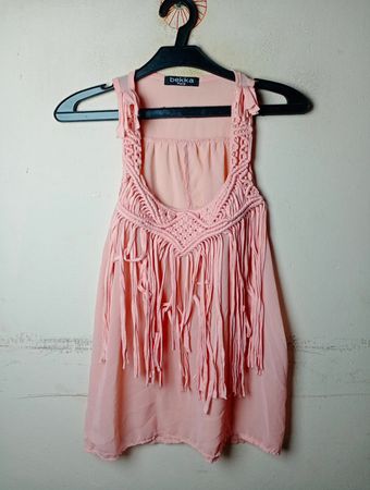 Bekka Paris Pink Makramee-Fransen-Tankkleid