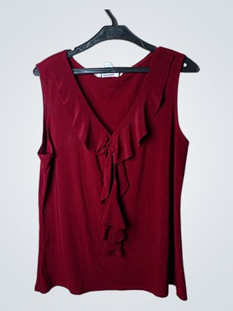 Dressbarn Ärmelloses, mit Rüschen versehenes V-Ausschnitt-Top
