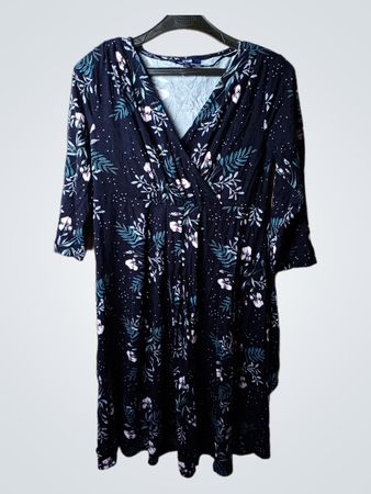 KIABI Navy Blumenmuster Midikleid mit V-Ausschnitt