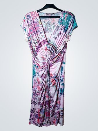 Ilse Jacobsen Hornbaek Damen Paisley-Muster gerafftes V-Ausschnitt Midi-Kleid Größe M