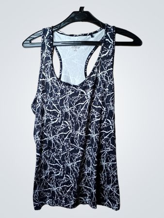Jane Fonda Damen Schwarz-Weiß Abstract-Print Racerback Tanktop