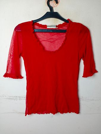 MANGO Red Sheer Mesh Top