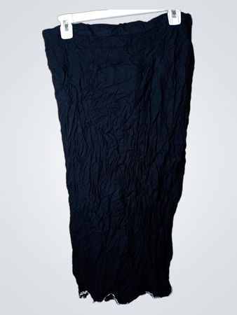 Black Crinkled Maxi Skirt with White Embroidery