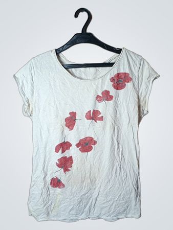 White T-Shirt with Red Poppy Print