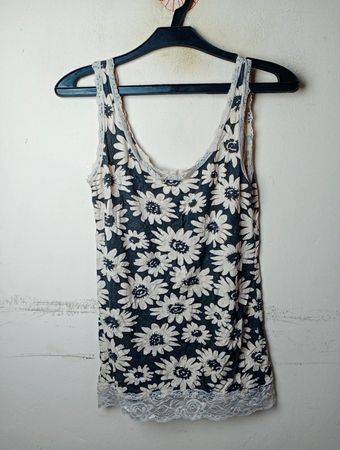 Floral Print Lace Trim Tank Top