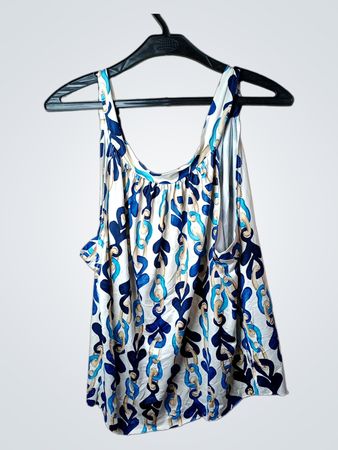 Weißes Tanktop mit Blau- und Beige-Muster
