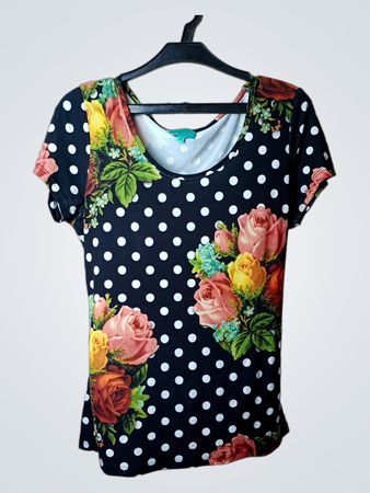 Lafamour Women's Polka Dot and Floral Print T-Shirt