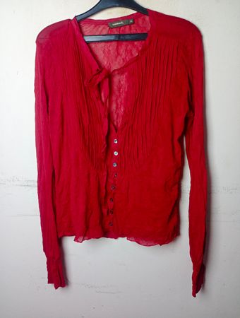 Sandwich Red Sheer Blouse with Bow Detail