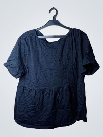 Black Short Sleeve Peplum Top with Back Tie Detail