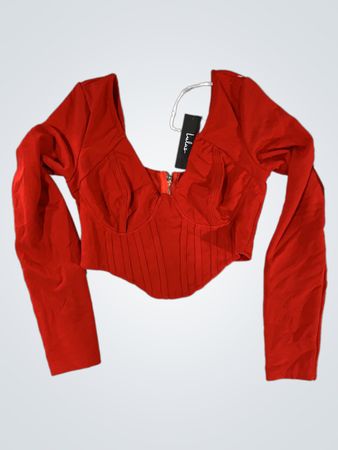 Red Long Sleeve Cropped Top