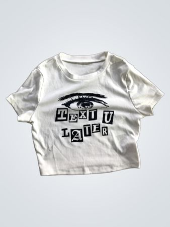 ROMWE Weißes "Textu Later" Grafik Crop-T-Shirt