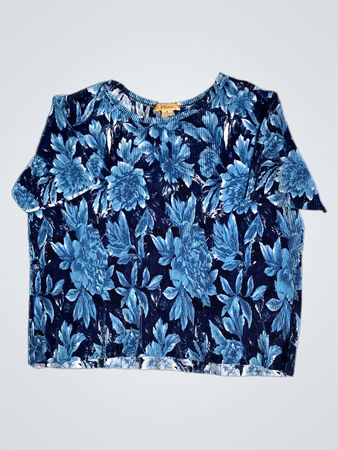 Blaues Blümchen-Hemd mit kurzen Ärmeln