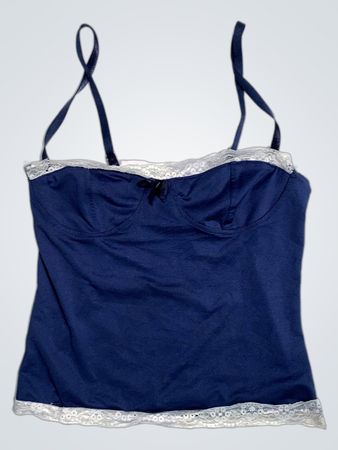 Marineblaue Spaghettiträgertop mit Spitzenbesatz