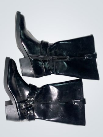Black Square Toe Boots with Buckle Detail