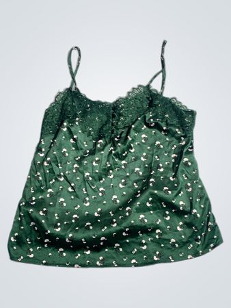 No Boundaries Damen Spaghettitop mit Spitzenbesatz - Grüner Blumenprint