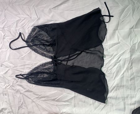 Anna Schwarze Spitzenbesatz Durchsichtiger Babydoll