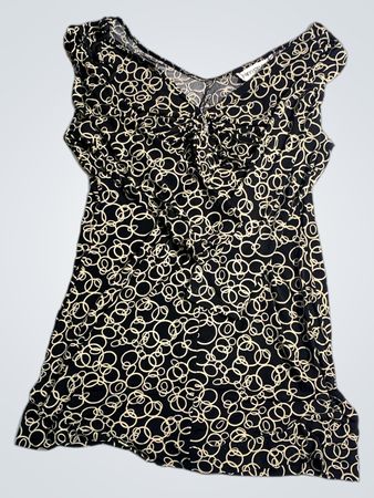 karinstevens Damen Schwarz & Creme Kreismuster Kurzarmtop