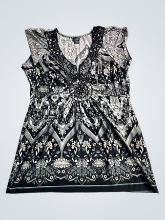COVINGTON Damen schwarze und weiße gemusterte Bluse