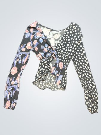 Blouse with Floral and Polka Dot Pattern