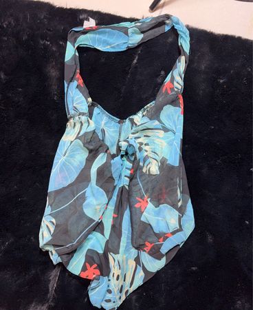 Blue Floral Halter Neck Top