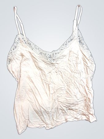 Wrinkled Cream Camisole with Lace Trim