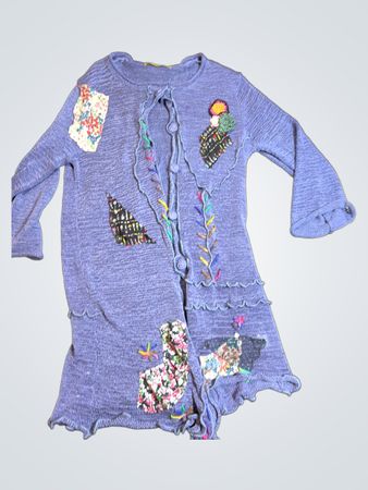 Purple Knitted Cardigan with Floral Patches