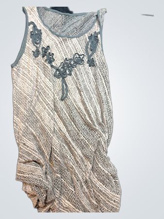 Gray Lace Dress with Black Floral Embroidery