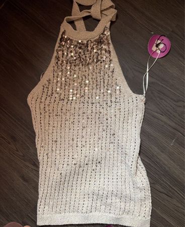 Crochet Knit Sequin Top