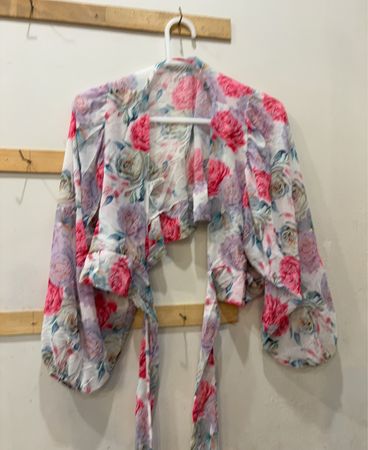 Floral Print Cropped Bolero mit Bindung