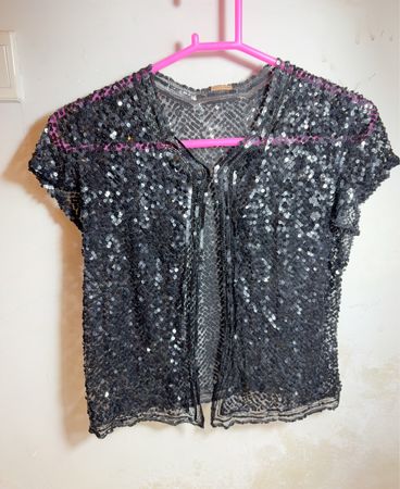 Schwarzer Pailletten transparenter Cardigan