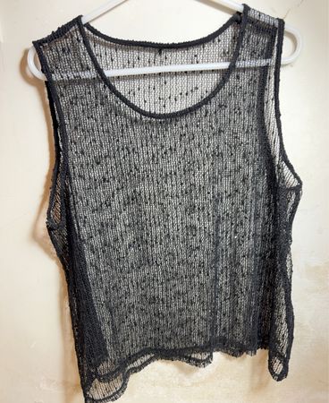 Black sheer polka dot tank top