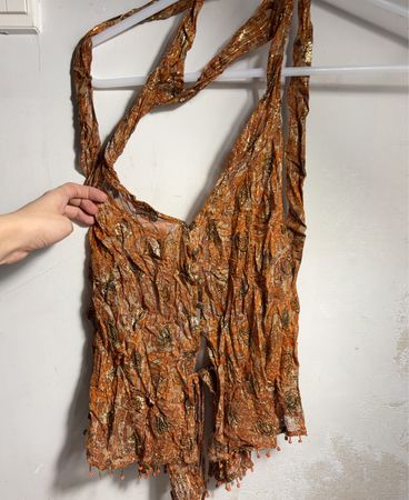 Orange Paisley Print Vest with Gold Accents