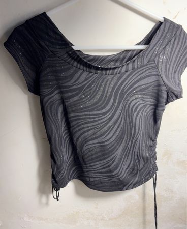 Black Zebra Print Top with Drawstring Sides