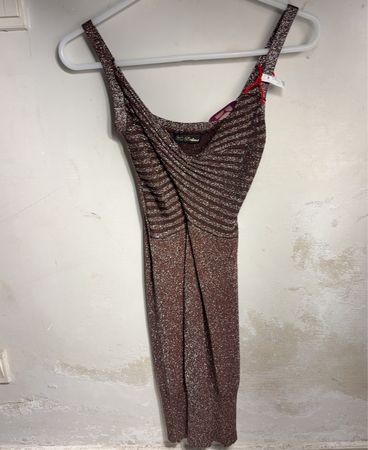 La Regale Brown Sparkly Ruched Dress